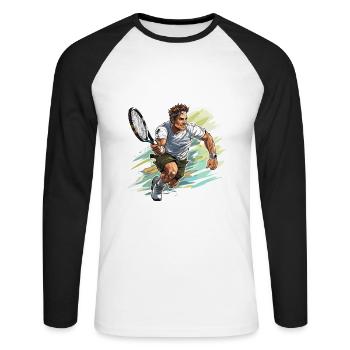 Joueur de tennis - Illustration - T-shirt baseball manches longues Homme - blanc/noir - Devant - Nik (191cm)