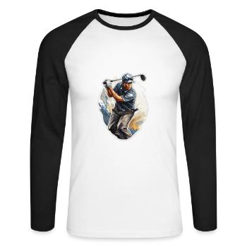 Golf Spieler - Illustration - Unisex Baseballshirt langarm - Weiß/Schwarz - Vorne - Nik (191cm)