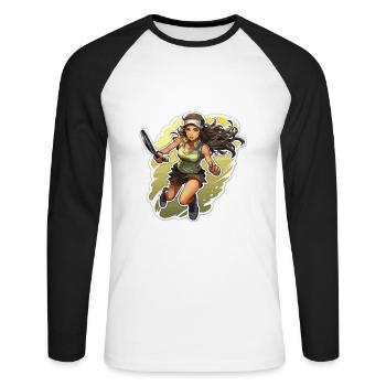 Joueur de tennis - illustration - T-shirt baseball manches longues Homme - blanc/noir - Devant - Nik (191cm)