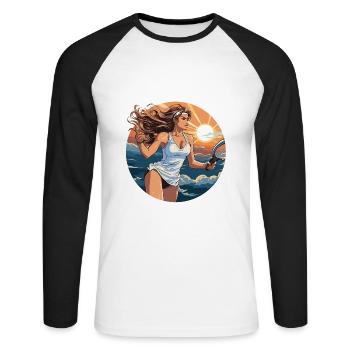 Joueur de tennis - illustration - T-shirt baseball manches longues Homme - blanc/noir - Devant - Nik (191cm)
