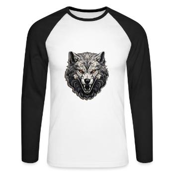 Wolf - Illustration - Unisex Baseballshirt langarm - Weiß/Schwarz - Vorne - Nik (191cm)