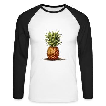Ananas - Illustration - Unisex Baseballshirt langarm - Weiß/Schwarz - Vorne - Nik (191cm)