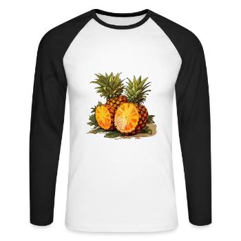 Ananas - Illustration - Unisex Baseballshirt langarm - Weiß/Schwarz - Vorne - Nik (191cm)