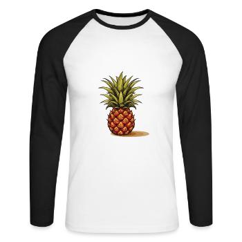 Ananas - Illustration - Unisex Baseballshirt langarm - Weiß/Schwarz - Vorne - Nik (191cm)