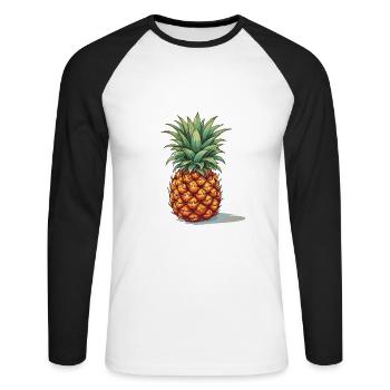 Ananas - Illustration - Unisex Baseballshirt langarm - Weiß/Schwarz - Vorne - Nik (191cm)