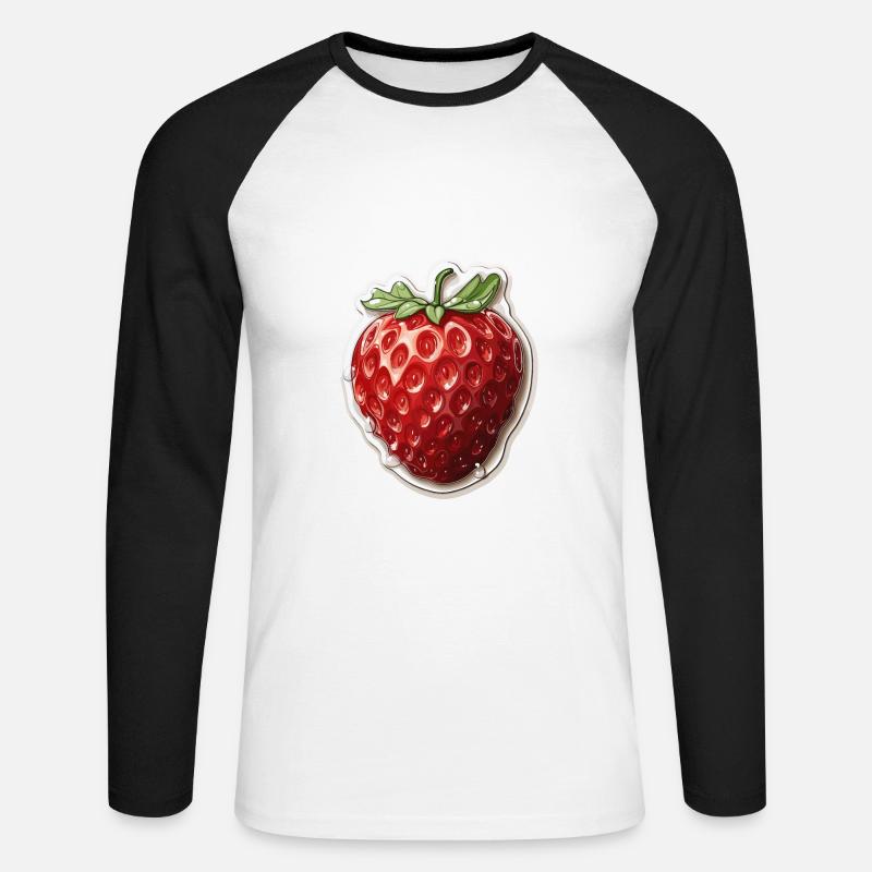Erdbeere - Illustration - Unisex Baseballshirt langarm - Weiß/Schwarz