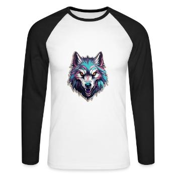 Wolf - Illustration - Unisex Baseballshirt langarm - Weiß/Schwarz - Vorne - Nik (191cm)