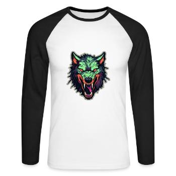 Wolf - Illustration - Unisex Baseballshirt langarm - Weiß/Schwarz - Vorne - Nik (191cm)