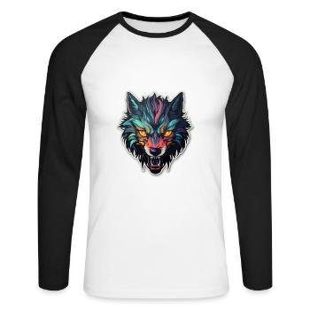 Wolf - Illustration - Unisex Long Sleeve Baseball T-Shirt - white/black - Front - Nik (191cm)