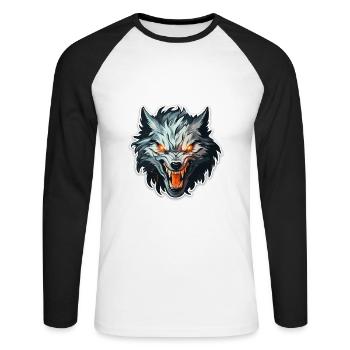Wolf - Illustration - Unisex Baseballshirt langarm - Weiß/Schwarz - Vorne - Nik (191cm)
