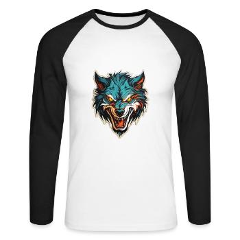 Wolf - Illustration - Unisex Baseballshirt langarm - Weiß/Schwarz - Vorne - Nik (191cm)