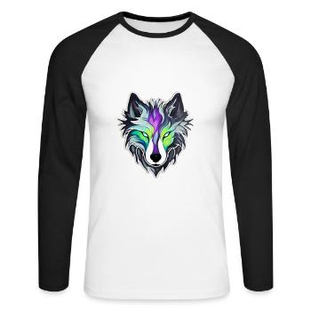 Wolf - Illustration - Unisex Baseballshirt langarm - Weiß/Schwarz - Vorne - Nik (191cm)