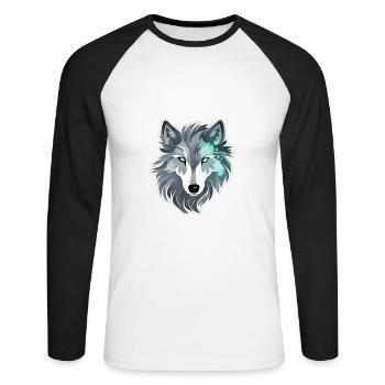 Wolf - Illustration - Unisex Long Sleeve Baseball T-Shirt - white/black - Front - Nik (191cm)