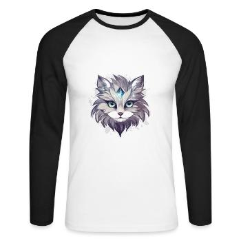 Chat - illustration - T-shirt baseball manches longues Homme - blanc/noir - Devant - Nik (191cm)