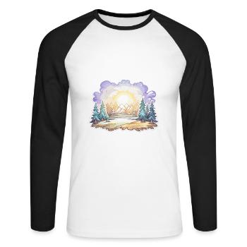 Landschaft - Illustration - Unisex Baseballshirt langarm - Weiß/Schwarz - Vorne - Nik (191cm)