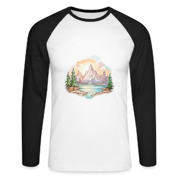 Paysage - Illustration - T-shirt baseball manches longues Homme - blanc/noir - Devant - Nik (191cm)