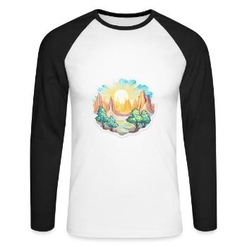 Paysage - Illustration - T-shirt baseball manches longues Homme - blanc/noir - Devant - Nik (191cm)
