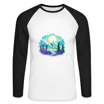 Paysage - Illustration - T-shirt baseball manches longues Homme - blanc/noir - Devant - Nik (191cm)