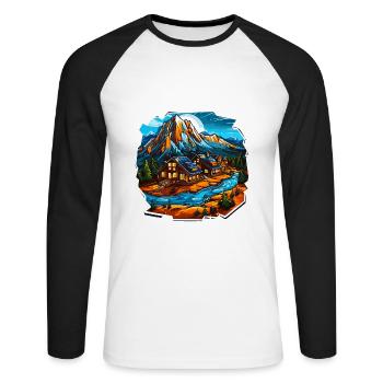 Paysage - Illustration - T-shirt baseball manches longues Homme - blanc/noir - Devant - Nik (191cm)