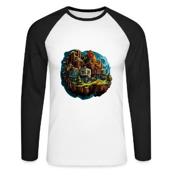 Landschaft - Illustration - Unisex Baseballshirt langarm - Weiß/Schwarz - Vorne - Nik (191cm)
