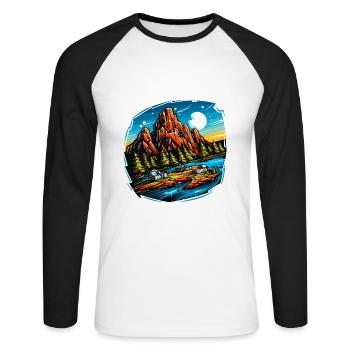 Landschaft - Illustration - Unisex Baseballshirt langarm - Weiß/Schwarz - Vorne - Nik (191cm)