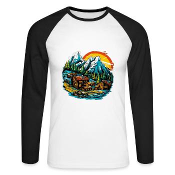 Paysage - Illustration - T-shirt baseball manches longues Homme - blanc/noir - Devant - Nik (191cm)
