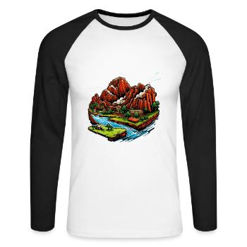 Paysage - Illustration - T-shirt baseball manches longues Homme - blanc/noir - Devant - Nik (191cm)