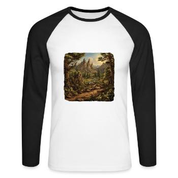Landschaft - Illustration - Unisex Baseballshirt langarm - Weiß/Schwarz - Vorne - Nik (191cm)