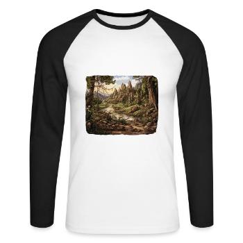 Paysage - Illustration - T-shirt baseball manches longues Homme - blanc/noir - Devant - Nik (191cm)