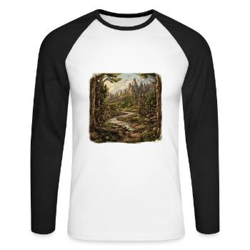 Landschaft - Illustration - Unisex Baseballshirt langarm - Weiß/Schwarz - Vorne - Nik (191cm)