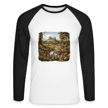 Paysage - Illustration - T-shirt baseball manches longues Homme - blanc/noir - Devant - Nik (191cm)