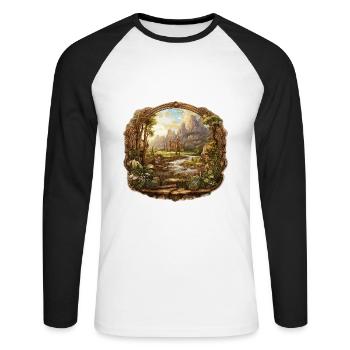 Landschaft - Illustration - Unisex Baseballshirt langarm - Weiß/Schwarz - Vorne - Nik (191cm)