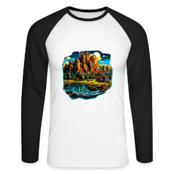Paysage - Illustration - T-shirt baseball manches longues Homme - blanc/noir - Devant - Nik (191cm)
