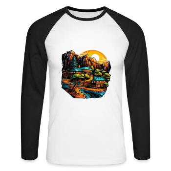 Paysage - Illustration - T-shirt baseball manches longues Homme - blanc/noir - Devant - Nik (191cm)
