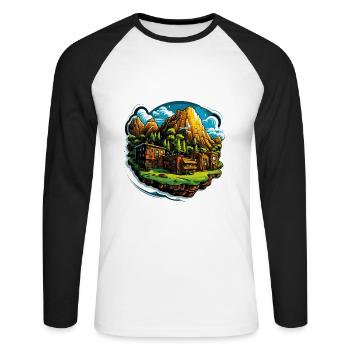 Paysage - Illustration - T-shirt baseball manches longues Homme - blanc/noir - Devant - Nik (191cm)