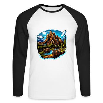 Paysage - Illustration - T-shirt baseball manches longues Homme - blanc/noir - Devant - Nik (191cm)