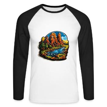 Landschaft - Illustration - Unisex Baseballshirt langarm - Weiß/Schwarz - Vorne - Nik (191cm)