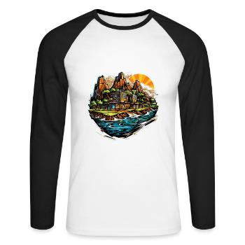 Landschaft - Illustration - Unisex Baseballshirt langarm - Weiß/Schwarz - Vorne - Nik (191cm)