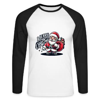 Joyeux Noël - Illustration du Père Noël - T-shirt baseball manches longues Homme - blanc/noir - Devant - Nik (191cm)