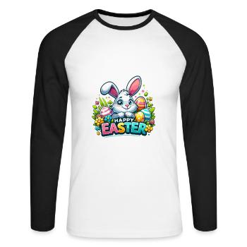 Happy Easter - Easter Bunny Illustration - Unisex Long Sleeve Baseball T-Shirt - white/black - Front - Nik (191cm)