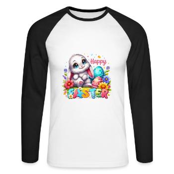 Happy Easter - Easter Bunny Illustration - Unisex Long Sleeve Baseball T-Shirt - white/black - Front - Nik (191cm)