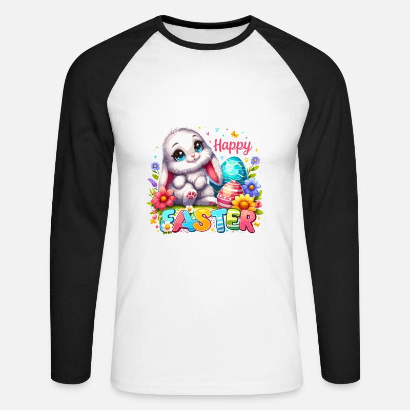 Happy Easter - Easter Bunny Illustration - Unisex Long Sleeve Baseball T-Shirt - white/black