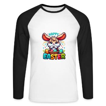 Happy Easter - Easter Bunny Illustration - Unisex Long Sleeve Baseball T-Shirt - white/black - Front - Nik (191cm)