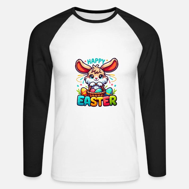 Happy Easter - Easter Bunny Illustration - Unisex Long Sleeve Baseball T-Shirt - white/black
