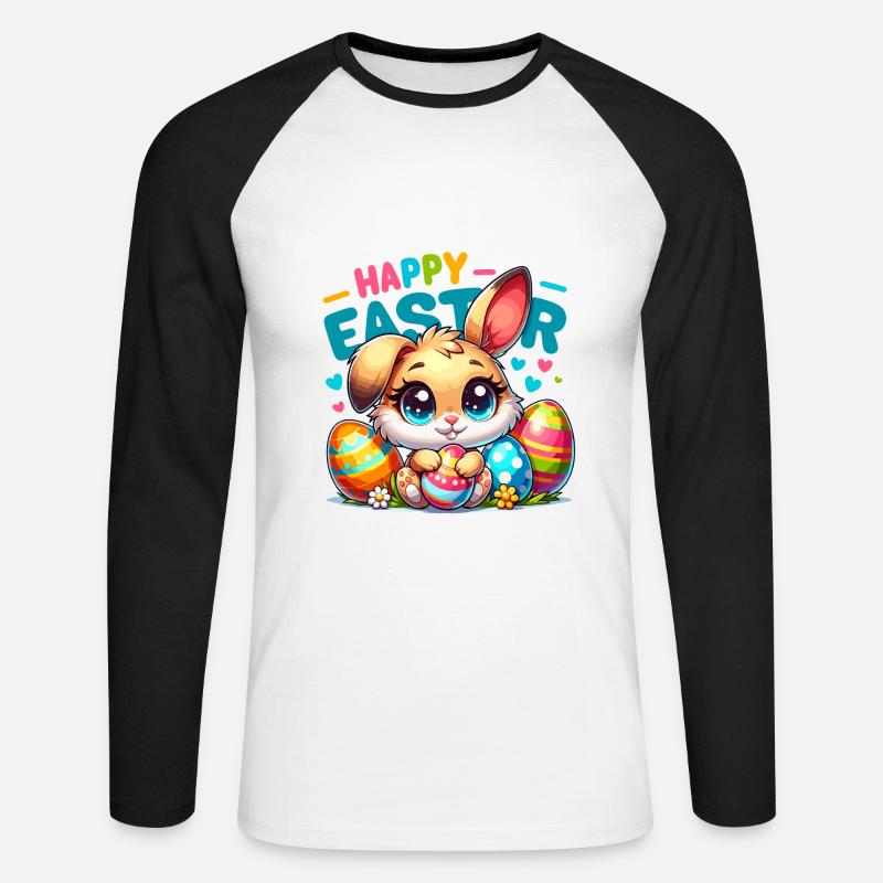 Happy Easter - Easter Bunny Illustration - Unisex Long Sleeve Baseball T-Shirt - white/black