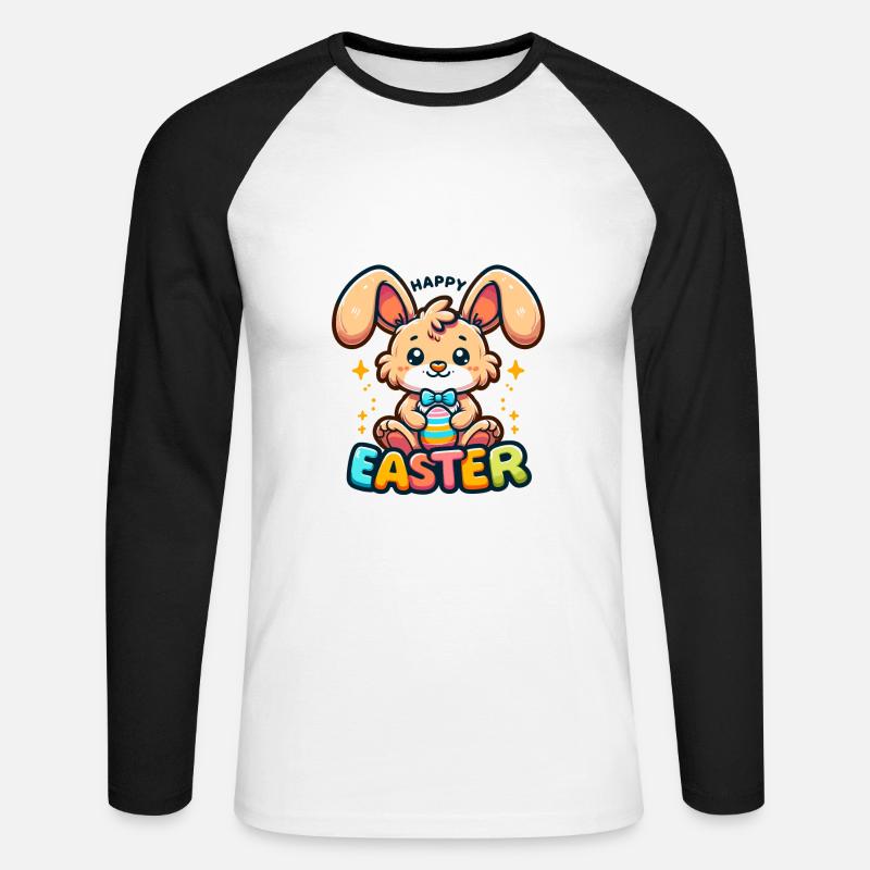 Happy Easter - Easter Bunny Illustration - Unisex Long Sleeve Baseball T-Shirt - white/black
