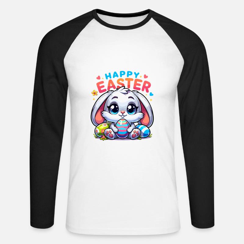 Happy Easter - Easter Bunny Illustration - Unisex Long Sleeve Baseball T-Shirt - white/black