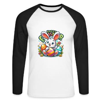 Happy Easter - Easter Bunny Illustration - Unisex Long Sleeve Baseball T-Shirt - white/black - Front - Nik (191cm)