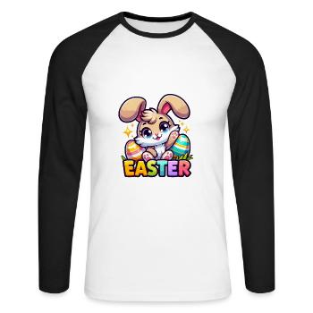 Happy Easter - Easter Bunny Illustration - Unisex Long Sleeve Baseball T-Shirt - white/black - Front - Nik (191cm)
