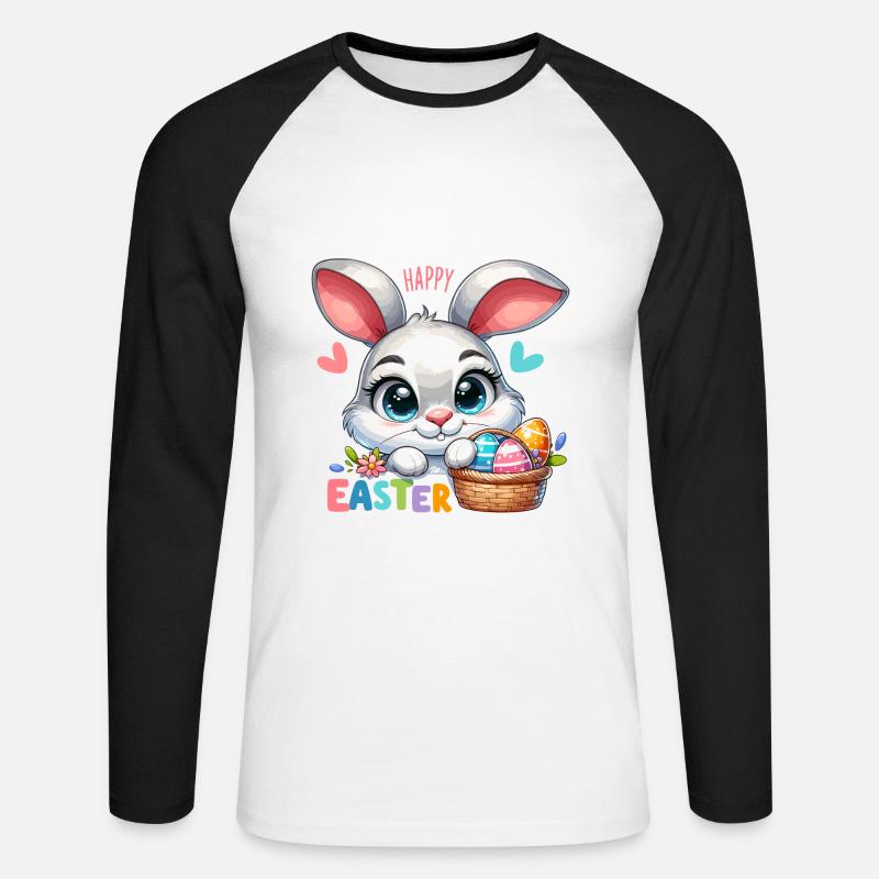 Happy Easter - Easter Bunny Illustration - Unisex Long Sleeve Baseball T-Shirt - white/black